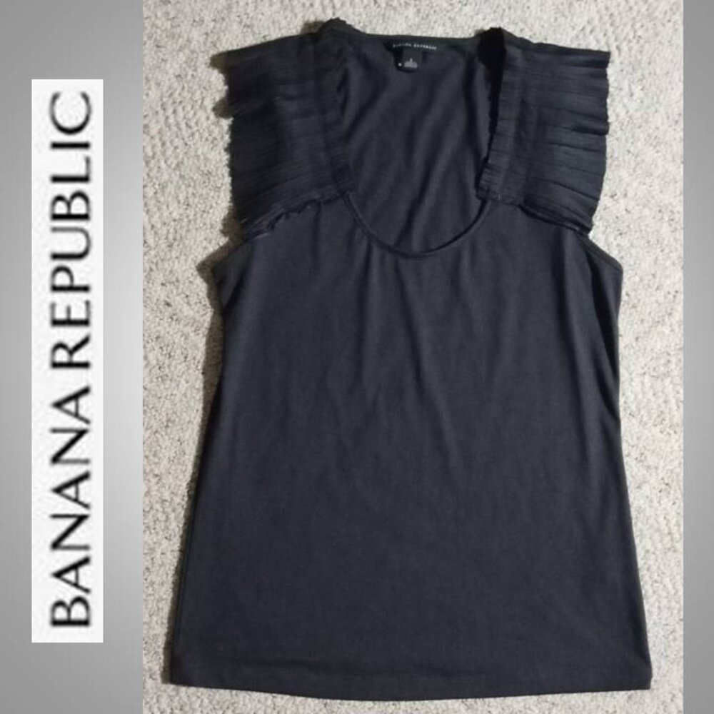 Banana Republic Black Ruffled Sleeve Tank Top